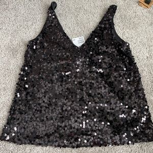 Brand new H&M Black Sequin V-Neck/Back Top XS